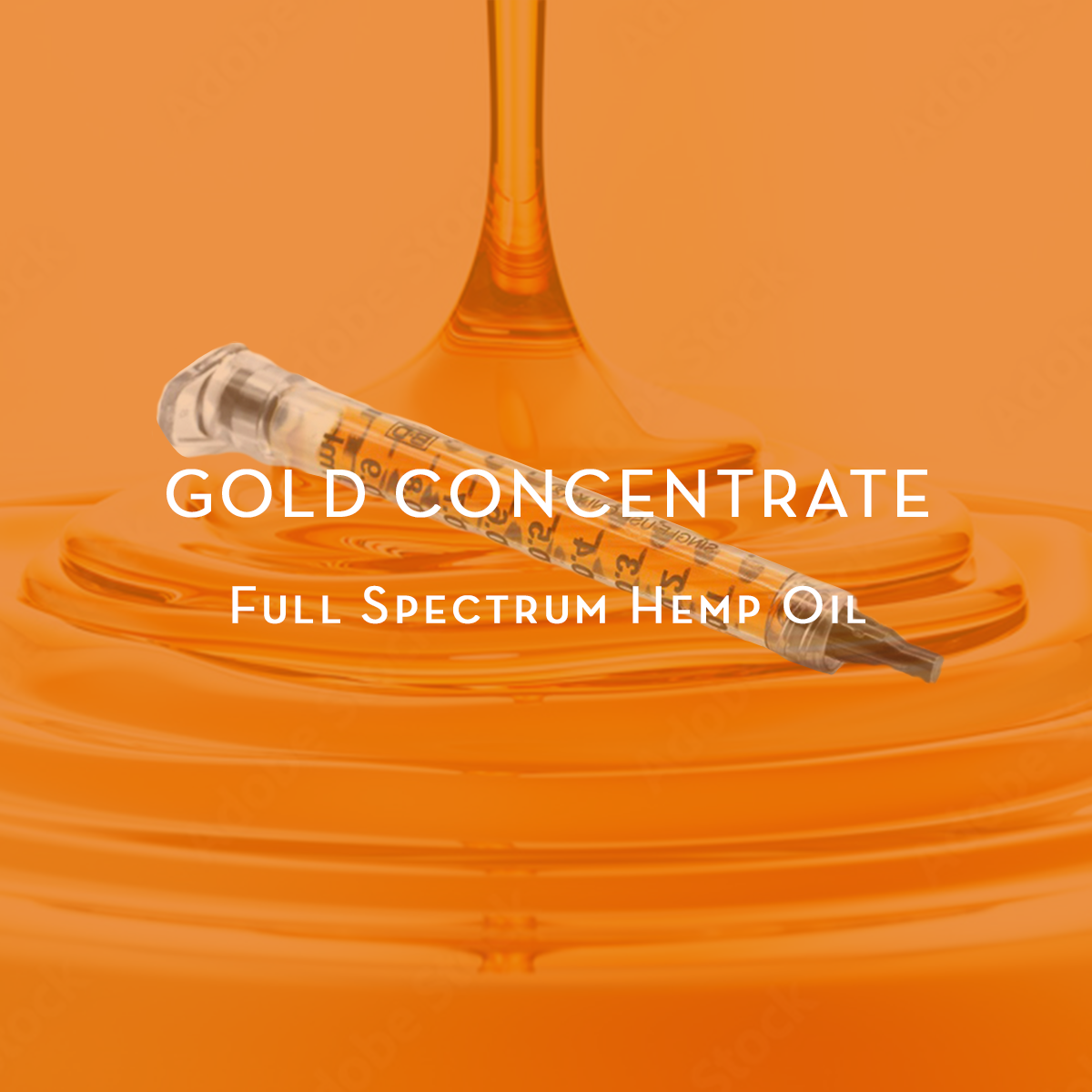 Cannimal Gold Concentrate Full Spectrum Hemp Oil in a syringe with a golden background.